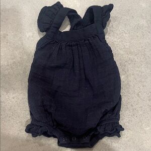 City Mouse Baby Romper 3-6M Navy Blue Organic Cotton Ruffle Bubble Bodysuit EUC